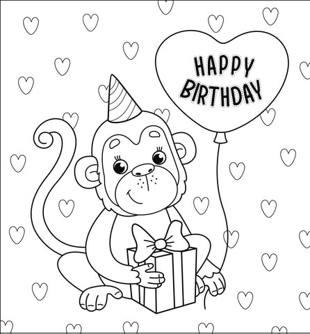 Happy Birthday With Monkey Coloring Page